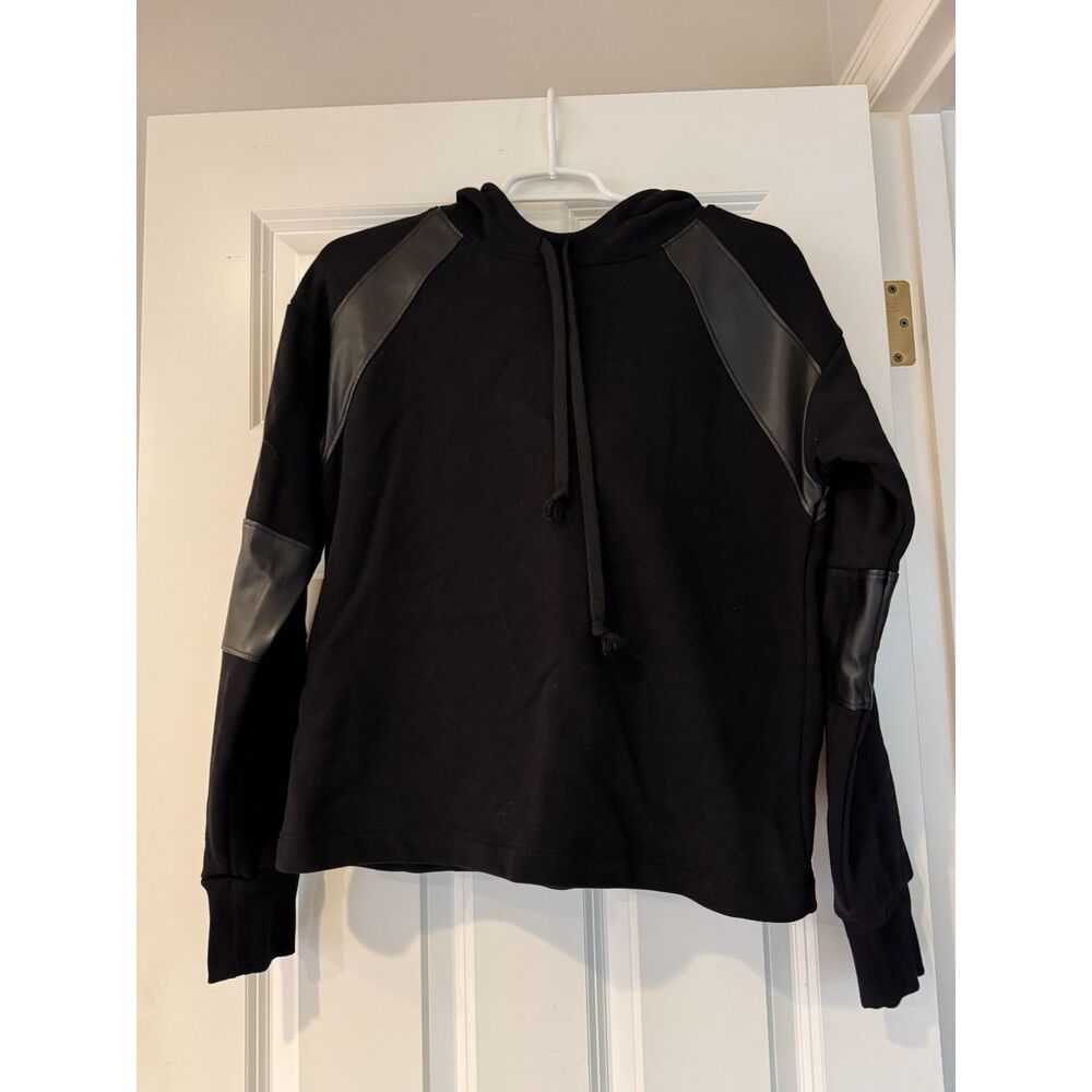 Women's EVEREVE Nickie Faux Leather Hoodie in Black, Size Small